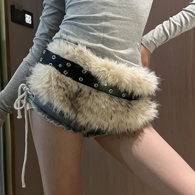

1 шт. Плюшевая поясная цепочка Сексуальный меховой пояс ковбойский стиль Зимний пушистый модный металлический бисер Y2K панк-ремень Винтажные ремни из искусственного меха Ночной клуб бежевый