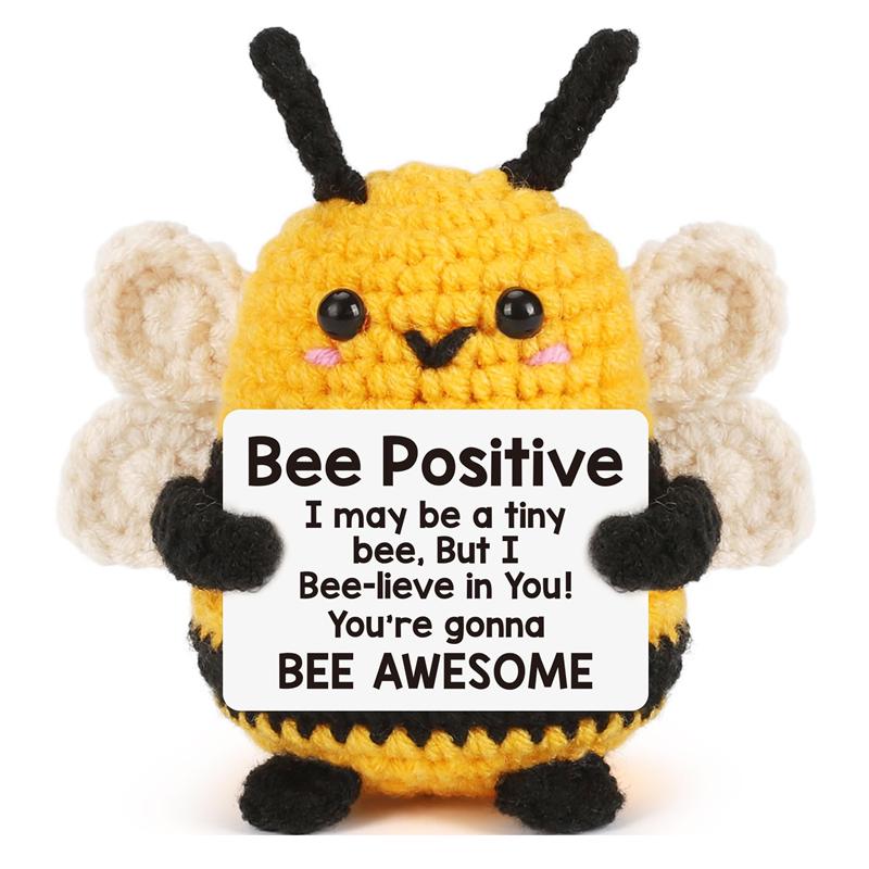 Creative Funny Handmade Crochet Emotional Support Dolls with Positive Energy Card Desktop Ornament Home Decor for Friend Gifts