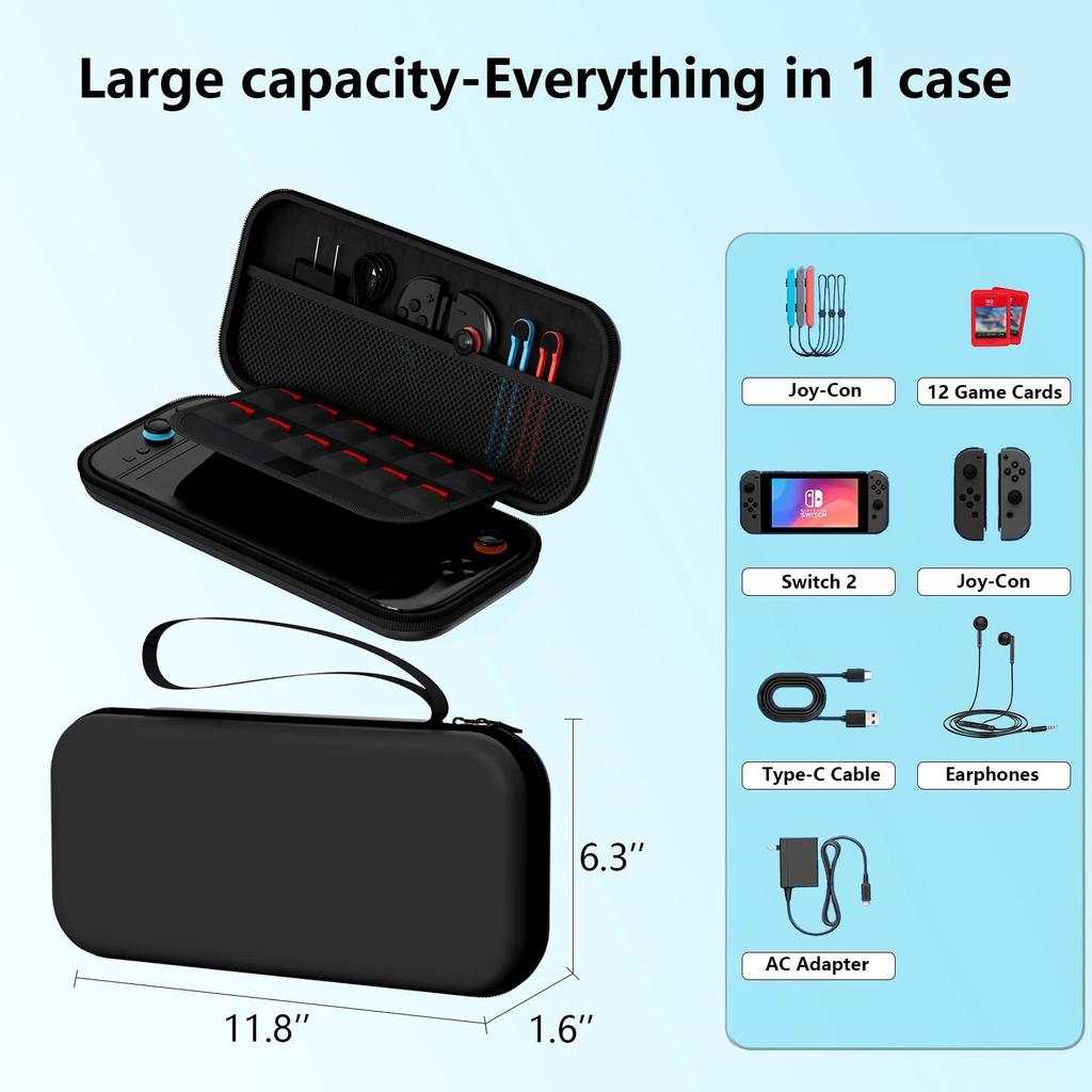 Carrying Case Compatible with Switch 2 (2025) - for Console Accessories Portable Hard Shell Pouch Carrying Travel Bag