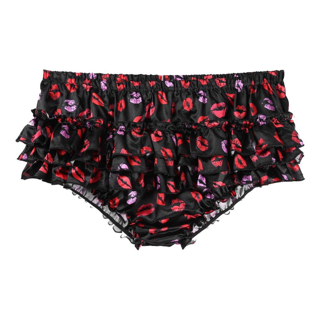Mens Girly Lingerie Soft Shiny Satin Ruffled Bloomer Tiered Skirted Panties Briefs