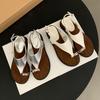 2025 Summer New French Retro Style Platform Toe Round Head Sandals Wear Versatile Casual Beach Shoes