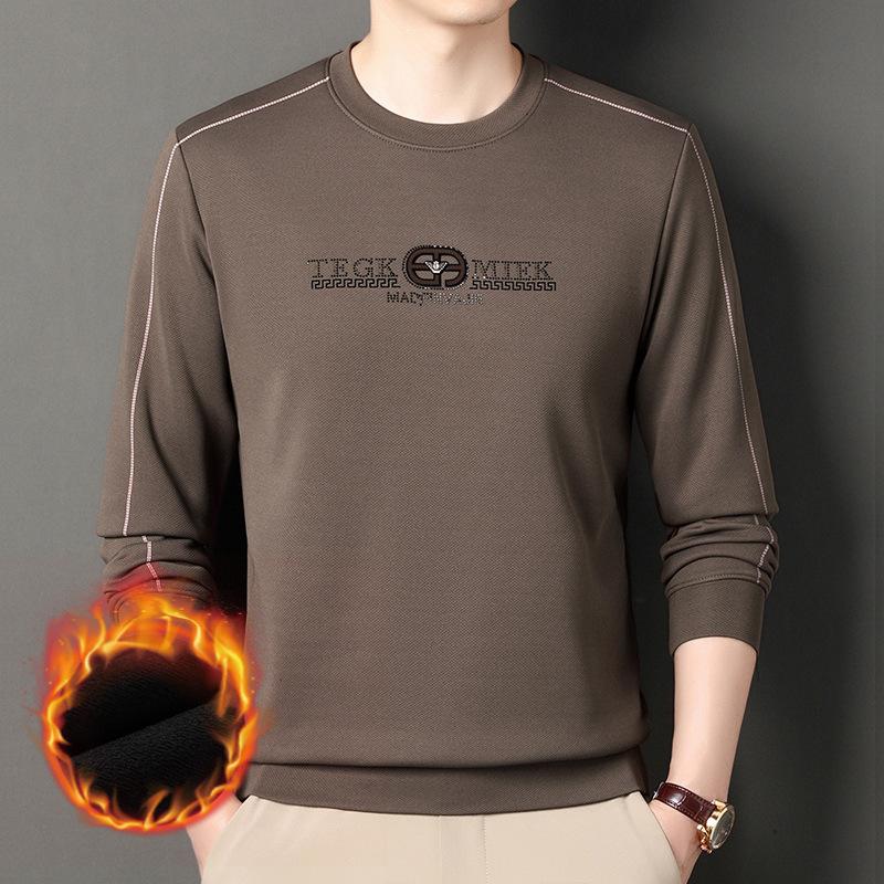 Autumn New Velvet and Thick Long Sleeve T-shirt Men's Crew-neck Bottom Shirt Fashion Brand All The Top