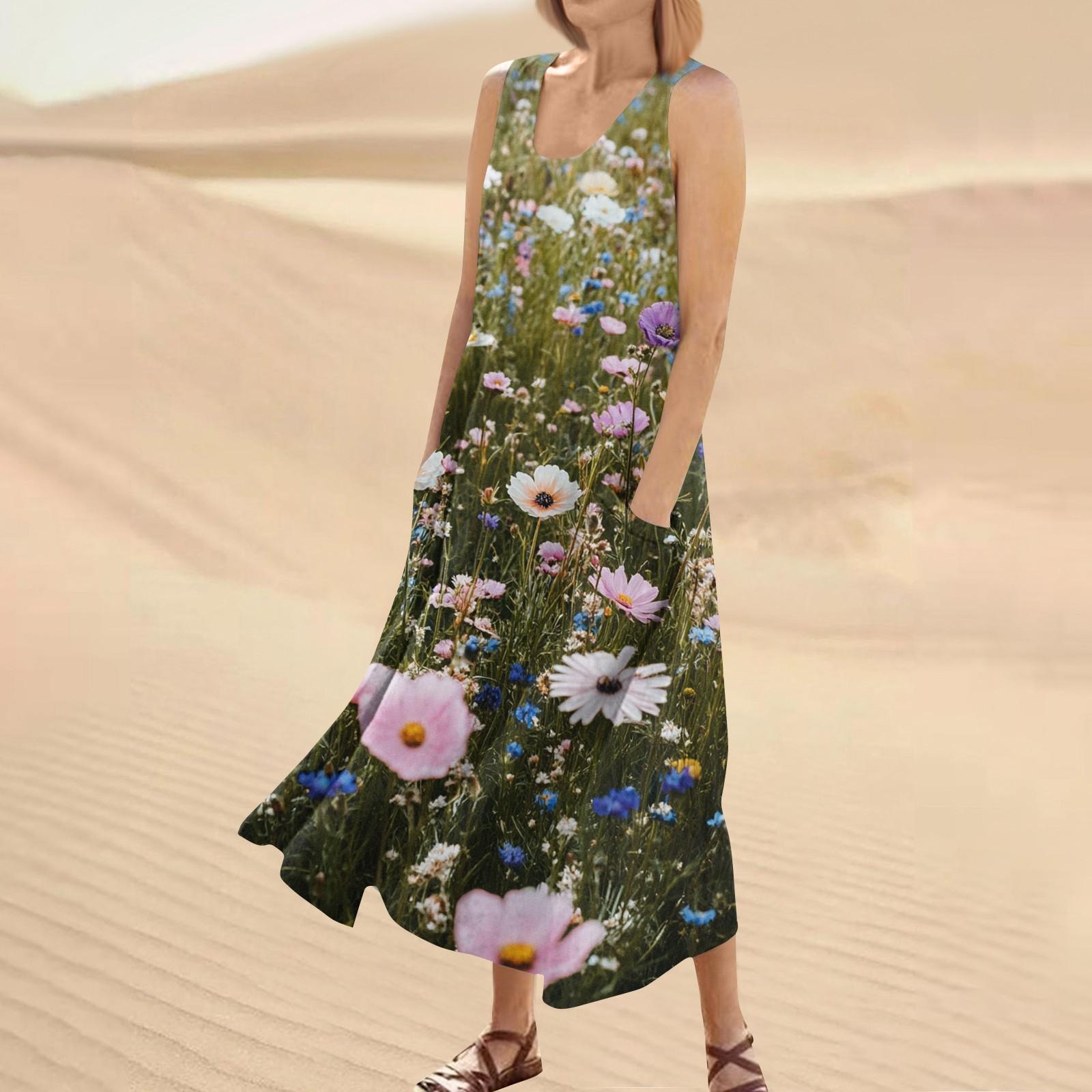 

Женское модное повседневное однотонное хлопковое льняное платье без рукавов с карманами XXL