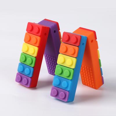 1Pc Sensory Chew Necklace Brick Chewy Kids Silicone Biting Pencil Topper Teether Toy, Silicone Teether for Children with Autism