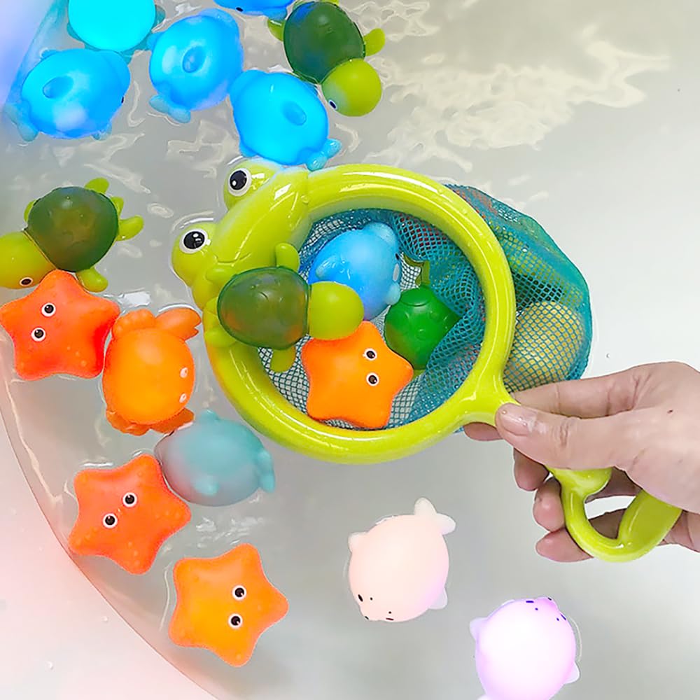 

Have fun in the bath LED-lit goldfish scooping set (1 fishing net, 8 sea creatures) Fishing bath toy, floating water play, swimming, fun, educational