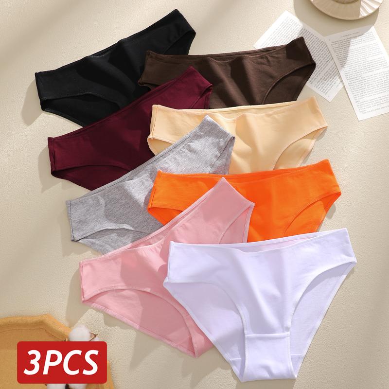 FINETOO 3Pcs/Set Seamless Cotton Fabric Briefs Underwear For Women Sexy Low Waist Breathbale Panties Female Elastic Solid Color Lingerie