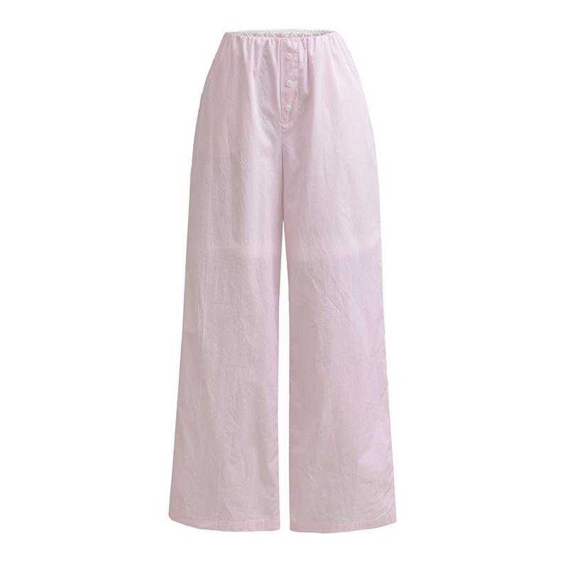 

Korean Casual Pink Wide-Leg Pants for Women - Comfortable, Loose-Fit, Straight-Leg, Perfect for Summer. Large рожевий