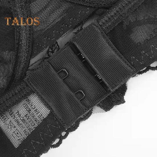 3 ks/sada Sada podprsenky Kalhotky 3D květinový dekor s mašlí Lanková krajka Push Up Prsteny na stehnech Vysoký pas Svatební noc Romantická půlnoční Sada spodního prádla pro dámy