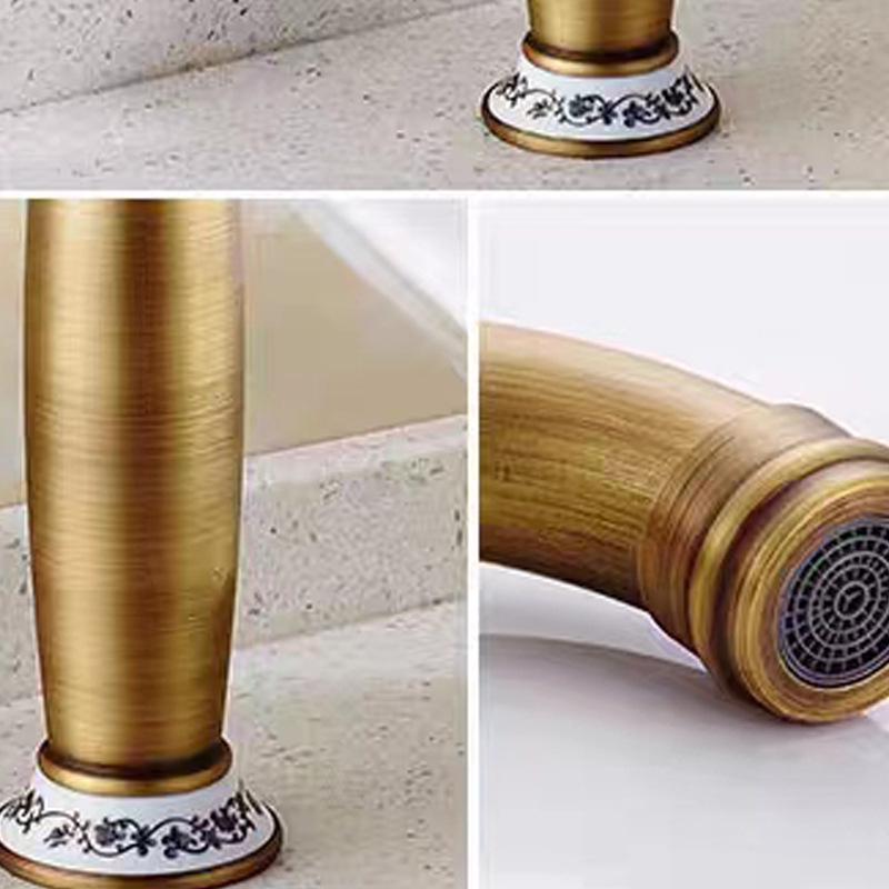 European Antique Swivel Faucet: Hot & Cold Countertop Basin, Single Hole Retro Design
