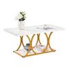 Coffee Table, Modern Faux Marble Coffee Table, 2-Tier Rectangle Center Desk with Geometric Legs