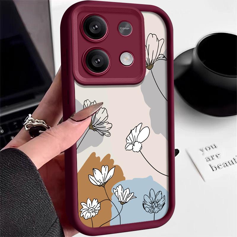For Xiaomi 14t 13t Poco X6 F6 X5 Pro Redmi Note 14 13 12 11 10 Pro Line Flower Pattern Shockproof Silicone Soft Lens Protection Anti-Fall Case