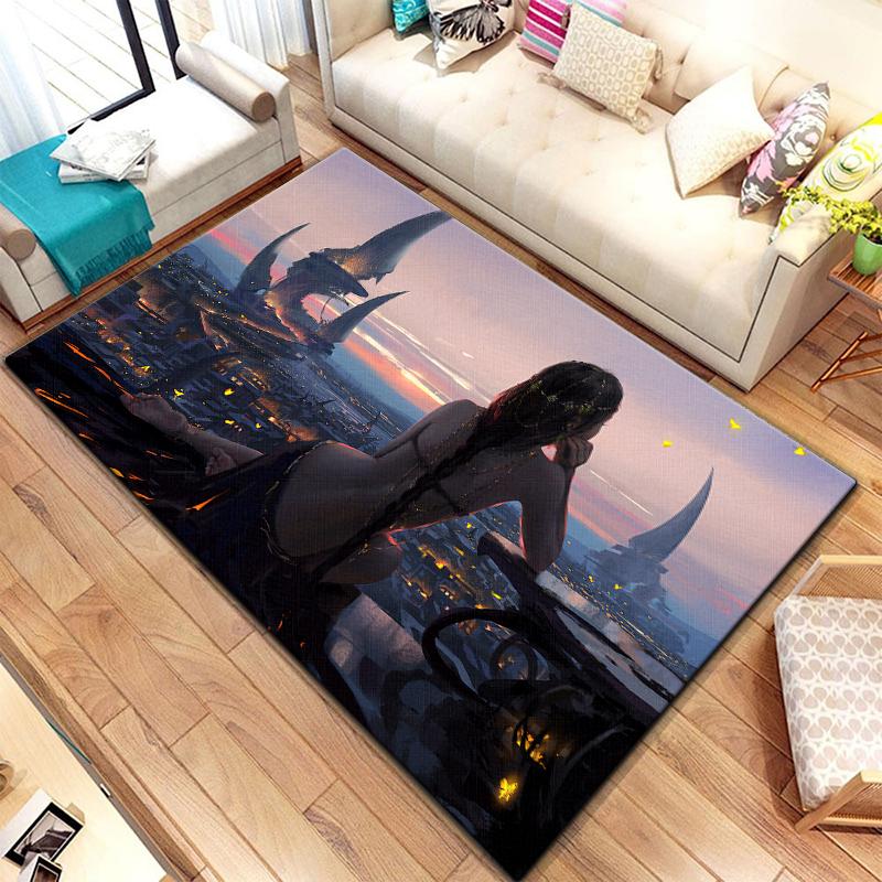 Bivariate ghostblade beautiful Painting Carpet for Living Room Large Area Rug Black Soft Carpet Home Decoration Mats Boho Rugs