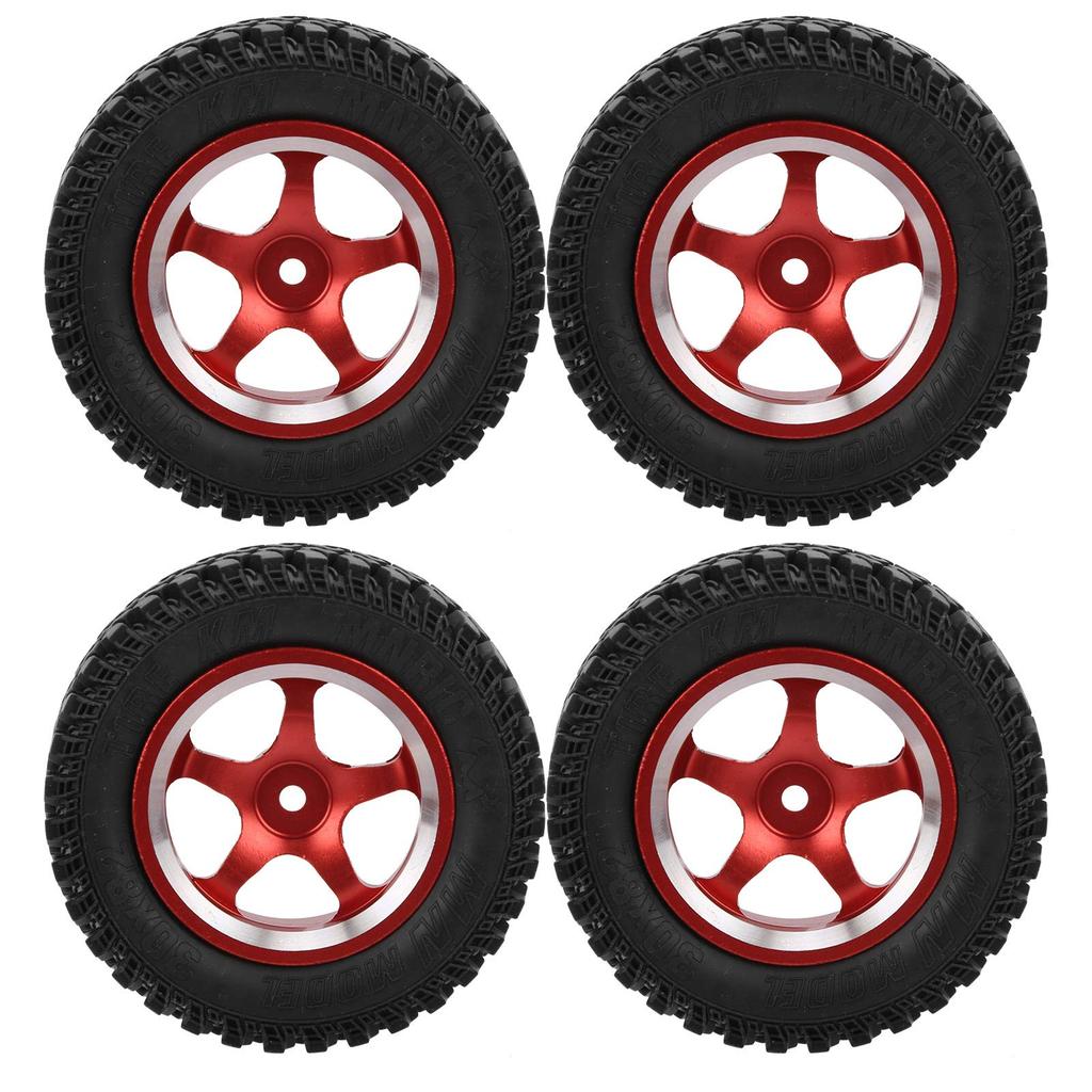 Set of 4 Aluminum Wheel Hubs with Rubber Tires for MN86 112 CarRed RC Parts (Red)