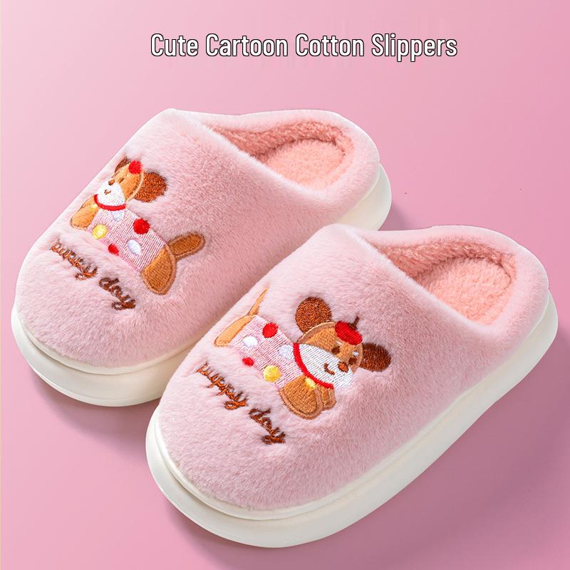 Kinder Winter Baumwoll Hausschuhe - Rutschfeste Weiche Sohle Geschlossene Rückseite Schuhe mit Cartoon Hund Design
