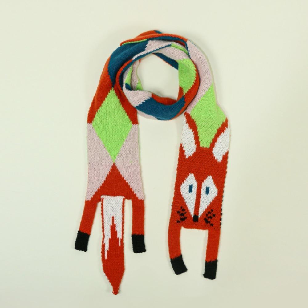 Versatile Japanese Style Knitted Scarf Animal Autumn Winter Cartoon Fox Scarf Imitation Cashmere Trendy Warm Shawl Wrap