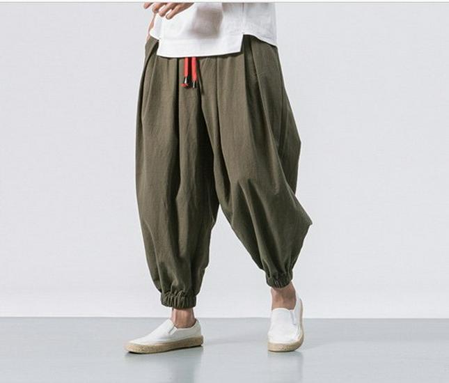 

2024 Chinese Style Men s Ice Silk Cotton Linen Harem Pants - Loose Fit, Plus Size, Trendy Lantern Casual Pants 2XL