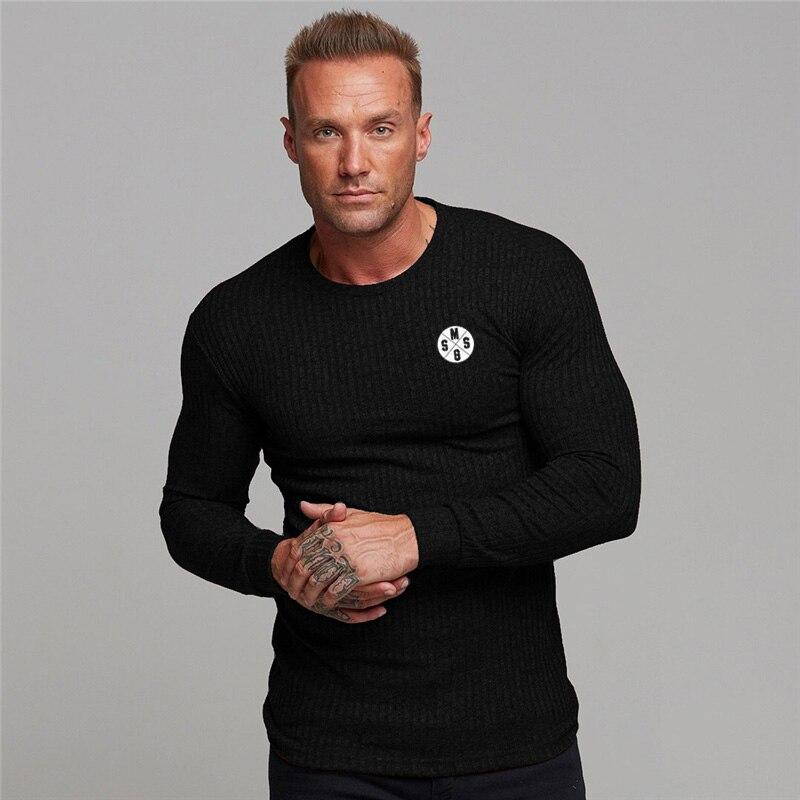 

Muscleguys, новый молодежный свитер, мужская вязаная футболка с длинными рукавами, повседневная удобная рубашка M чёрный