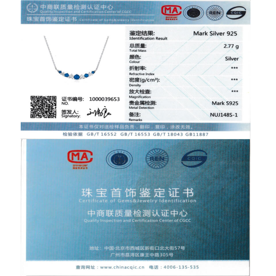 925 Silver Fashion Jewelry Women 45cm Blue White Zircon  Necklaces