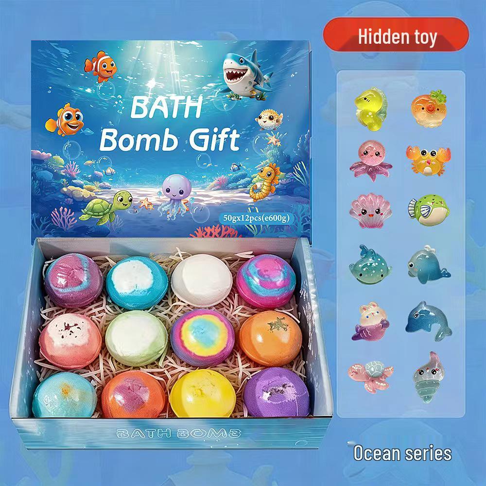 12-Pack Children's Bath Bomb Set with Hidden Ocean Toys, 50g Each
