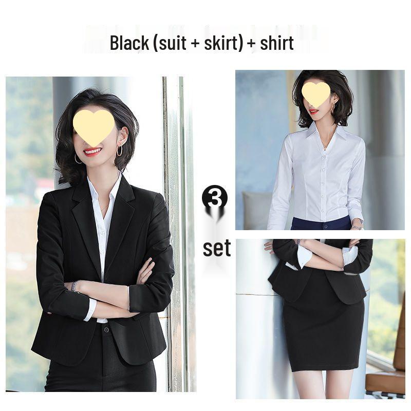 Korean Style Women's Blue Office Suit - Professional Spring/Autumn Wear
