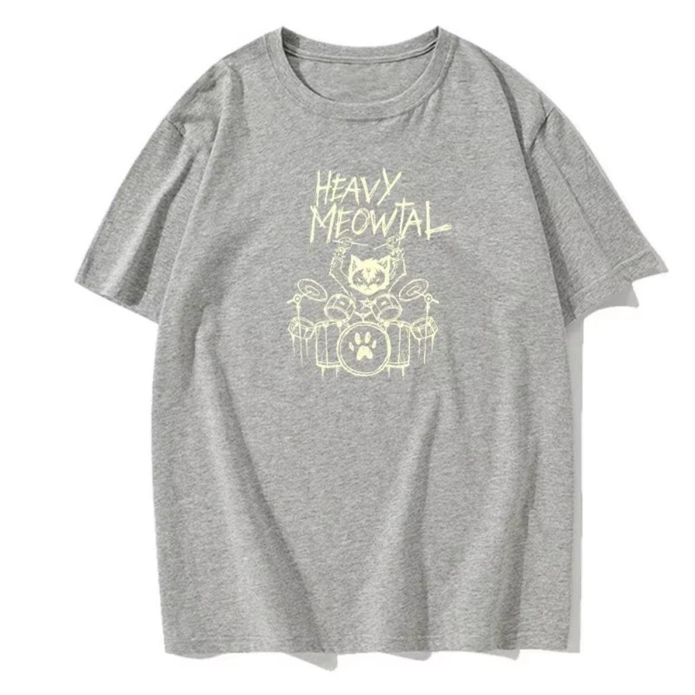Heavy Cat Metal Music Gift Ideas Funny Pet Owner T-Shirts Latest Print Tops Shirts Cotton Round Neck Versatile T-Shirts
