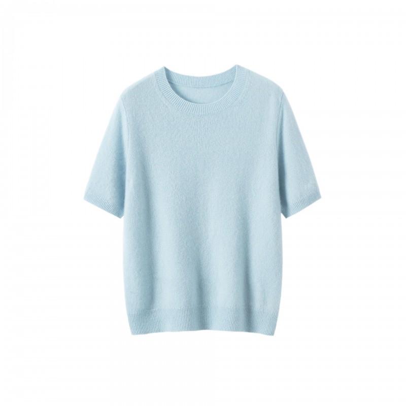 2026 Fall Winter Silk Cashmere Short Sleeve Sweater Women Crew Neck Solid Color Knit Top Commuter Thin