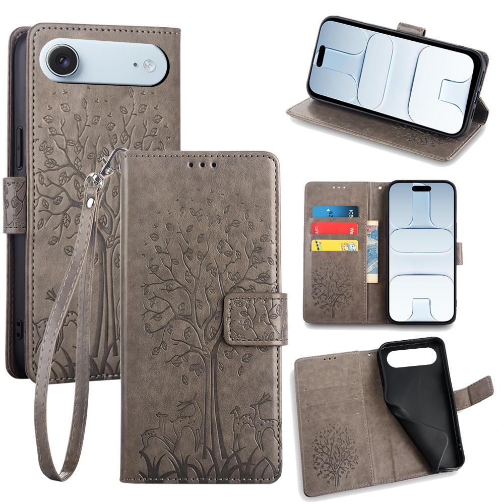 For iPhone Air Case PU Leather Wallet Phone Cover Tree Deer Imprinted