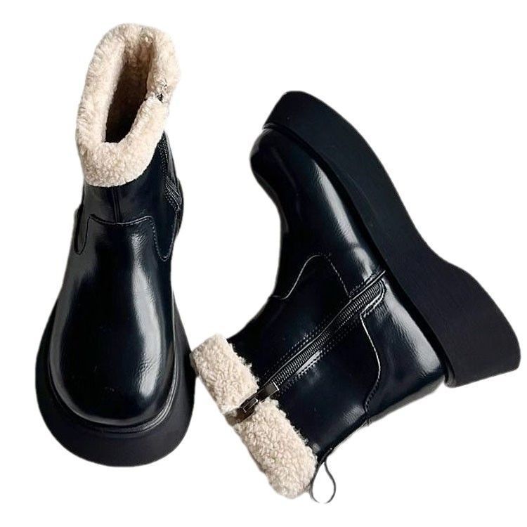 Popular Thick-soled Velvet Warm Snow Boots Women's Fluffy Short Leather Boots Winter 2025 New Waterproof Martin Boots