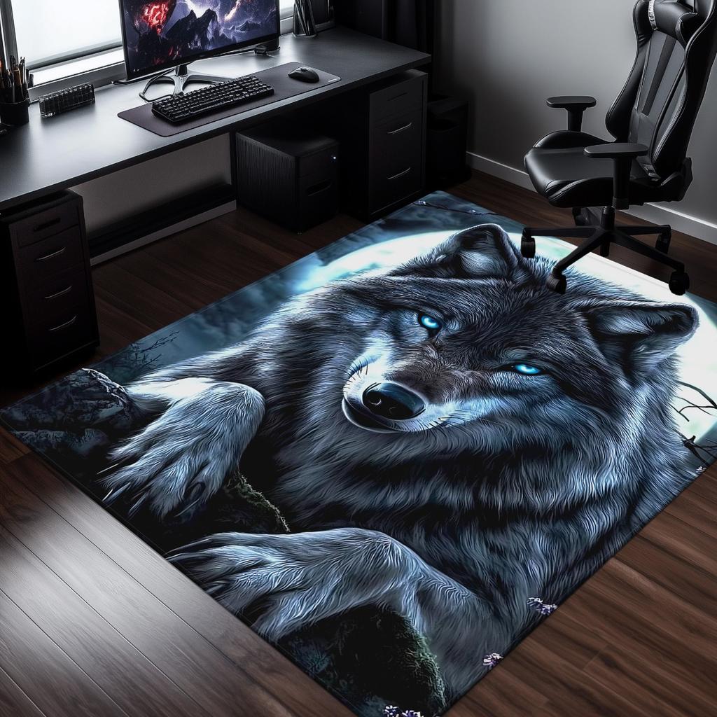 Wolf moon night forest crystal velvet rug living room bedroom decorative carpet wild animal art nature theme soft anti slip rug