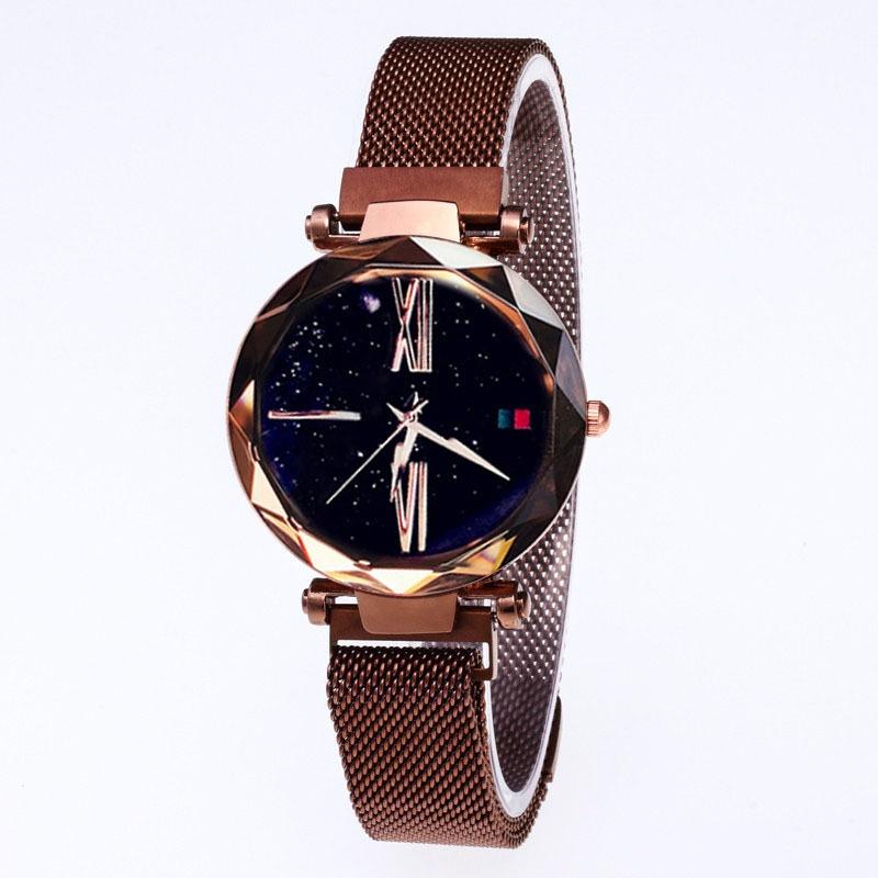 Stylish Women's Prismatic Glass Starry Sky Stainless Steel Bracelet Quartz Wrist Watch