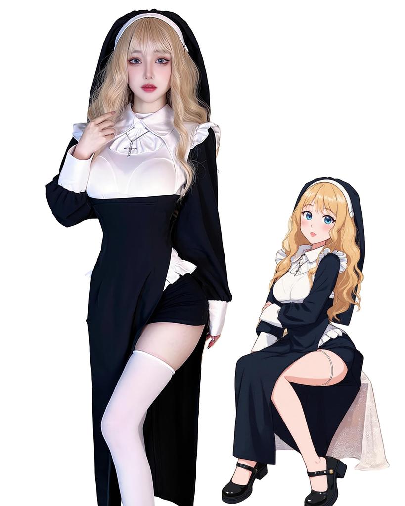 GOKEI Sister Cosplay Nun Halloween Sister Halloween School Stage Performance Size M Costume, Outfit, Costume, Sexy, Cute, Women's, Adult, Outfit,