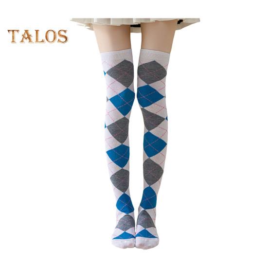 1 Pair Winter Socks Rhombus Printing Over-the-knee Socks Warm Extra Loose Ankles Contrasting Color Stockings for Daily Wear Dancing