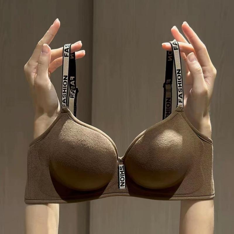 Brown Wireless Bra with Fashion Letter Print Adjustable Straps S коричневый
