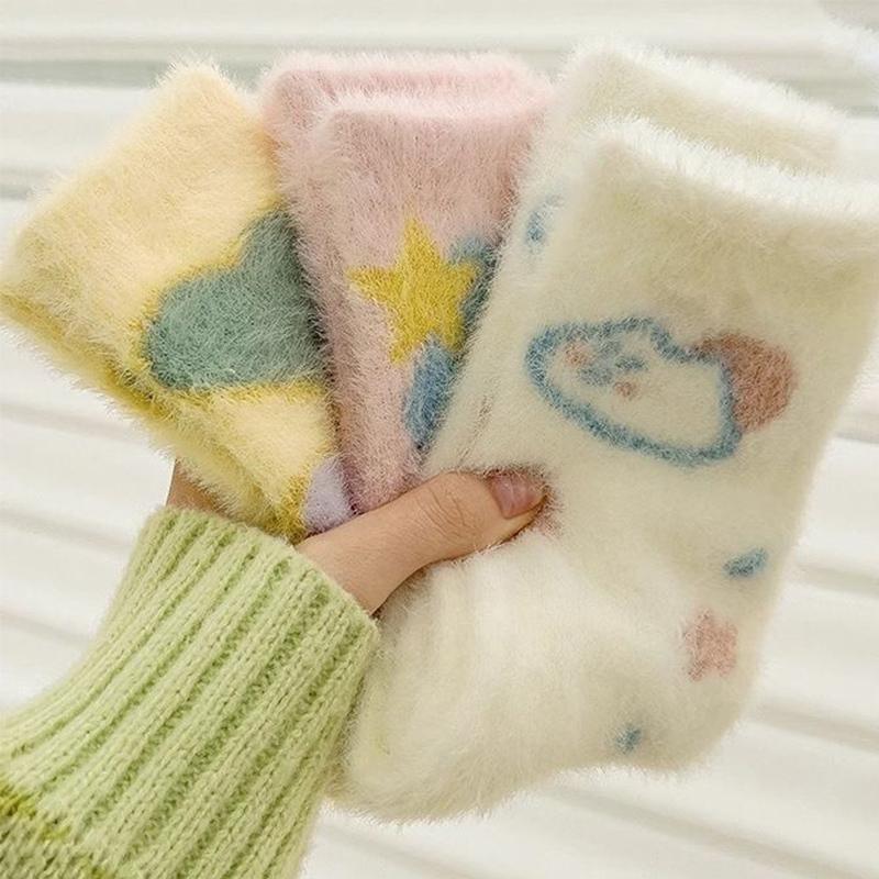 1/5pairs Cartoon Warm Thicken Sock Autumn Winter Fashionable Versatile Mid Socks Casual Comfortable Women's Socks Sleeping Socks