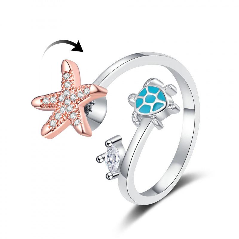 

Rotating Turtle Star Anxiety Relief Ring – Cute, Openable Animal Design Adjustable Open