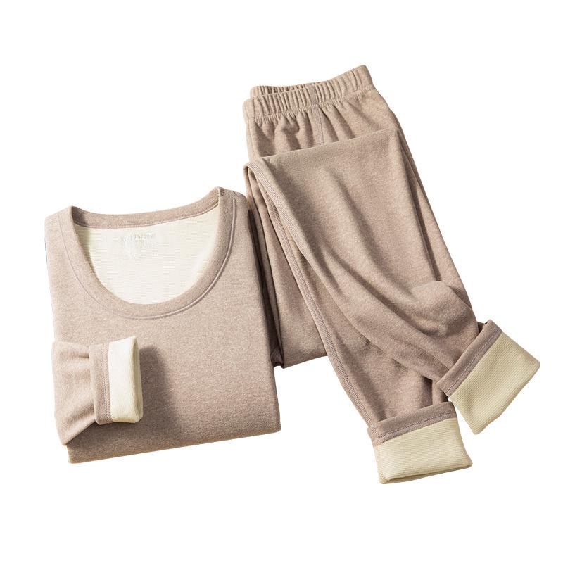 Men's & Women's Double-Sided Flannel Wool Silk Underwear Set for Autumn/Winter In Red.