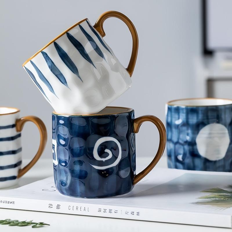 Coffee Mugs Ocean Wind Hand Kneading Ceramic Milk Cup Blue & White Eco Friendly Mugs Coffee Cups Tumbler Cup Kawaii Mug Cute Cup