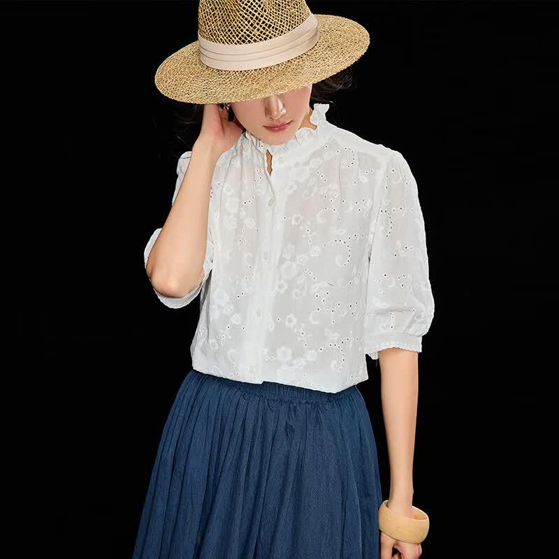 Women's Summer Embroidered Cotton Lace Blouse