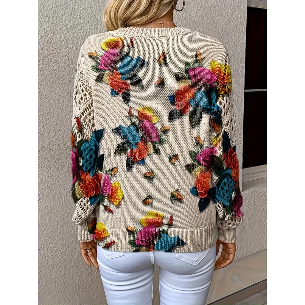 Elegant Autumn and Winter, Bohemian, Western-style Versatile Pullover V-neck Long Sleeved Women's Top, Trendy Women's Knitted Sweater