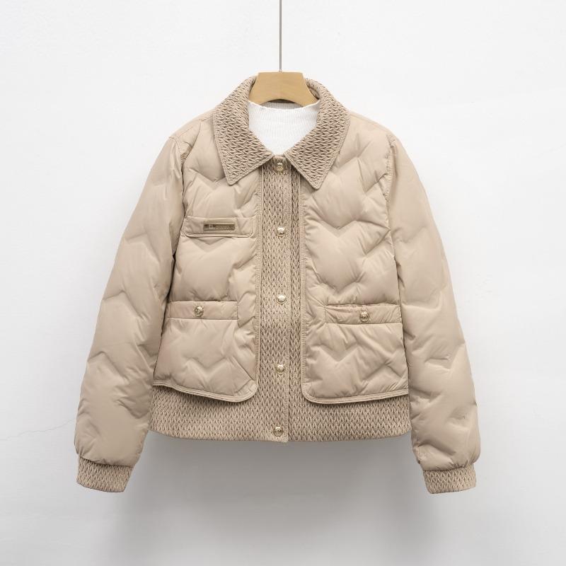 Women's Short Down Jacket - Lightweight White Duck Down Embossed Coat for Fall
