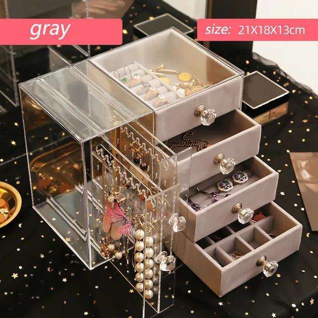 

Drawer Type Plastic Jewelry Storage Box Transparent Finishing Makeup Organizer Earrings Display Stand Rack Bracelet серый