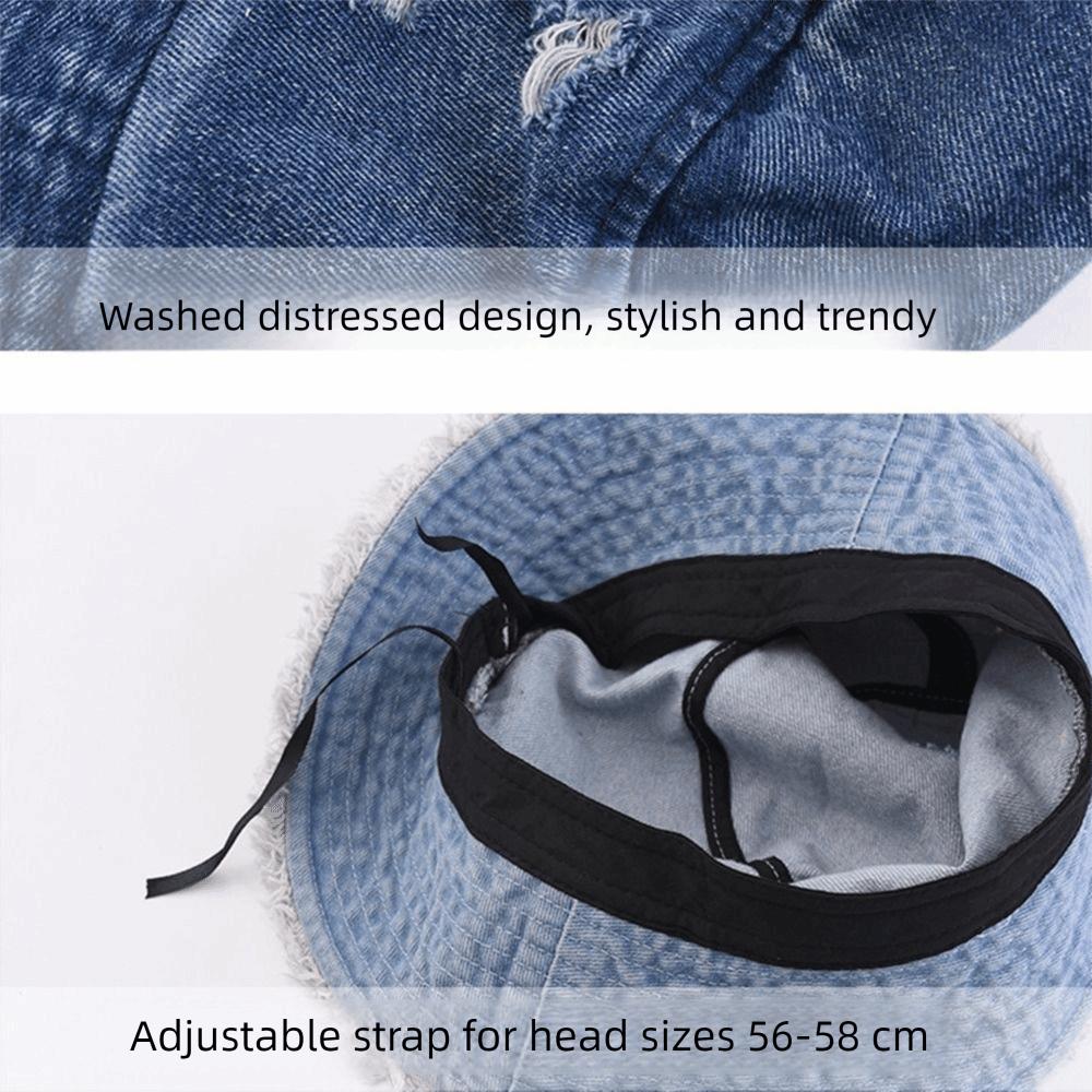 Washed Denim Denim Bucket Hat Large Brim Sun Protection Hat Personalized Basin Hat  Beach
