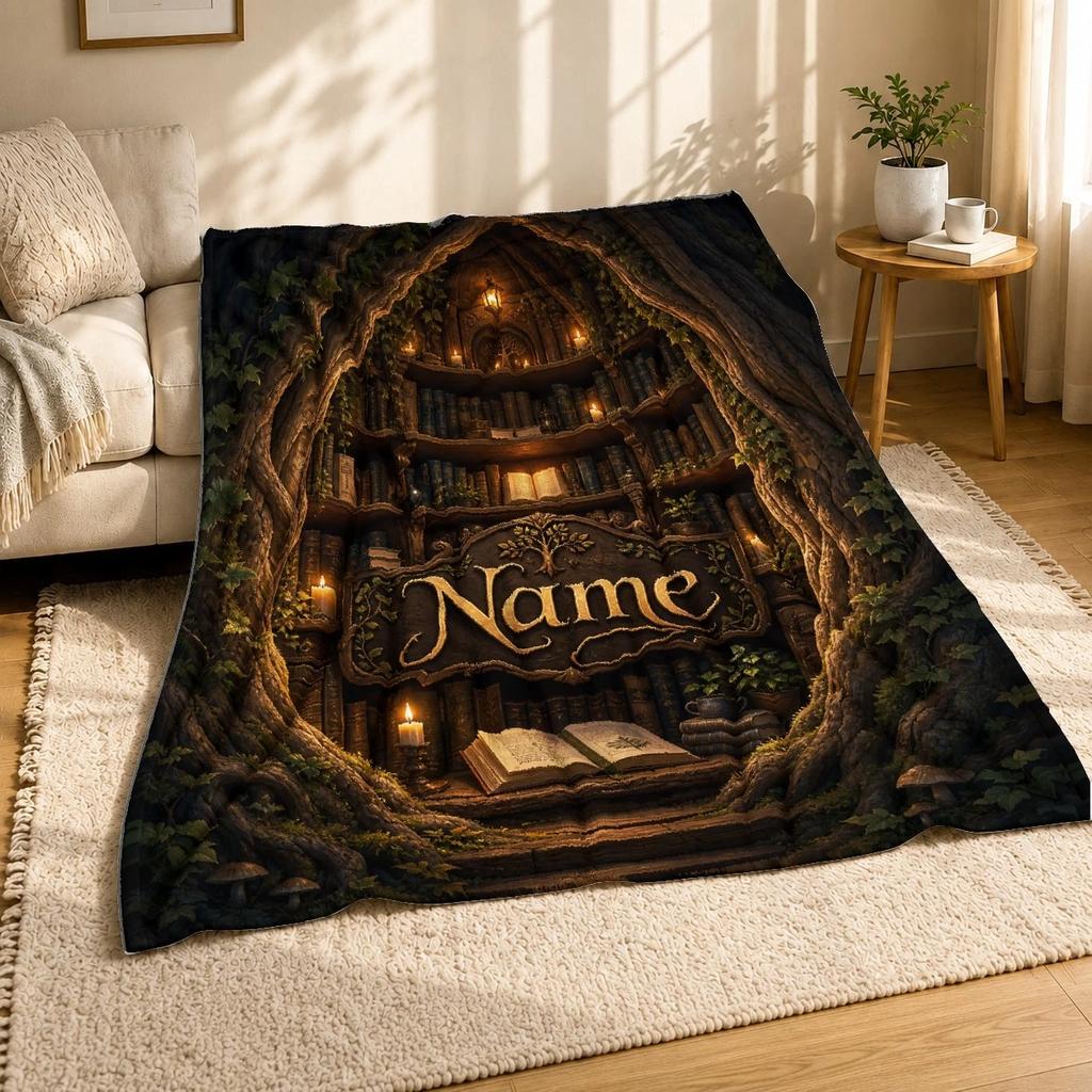 Enchanted Tree Hollow Library Coral Fleece Blanket