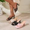 Embroidery Mesh Heeled Slippers for Women Peep Toe Slides Sandals Elegant Party Designer High Heels Ladies