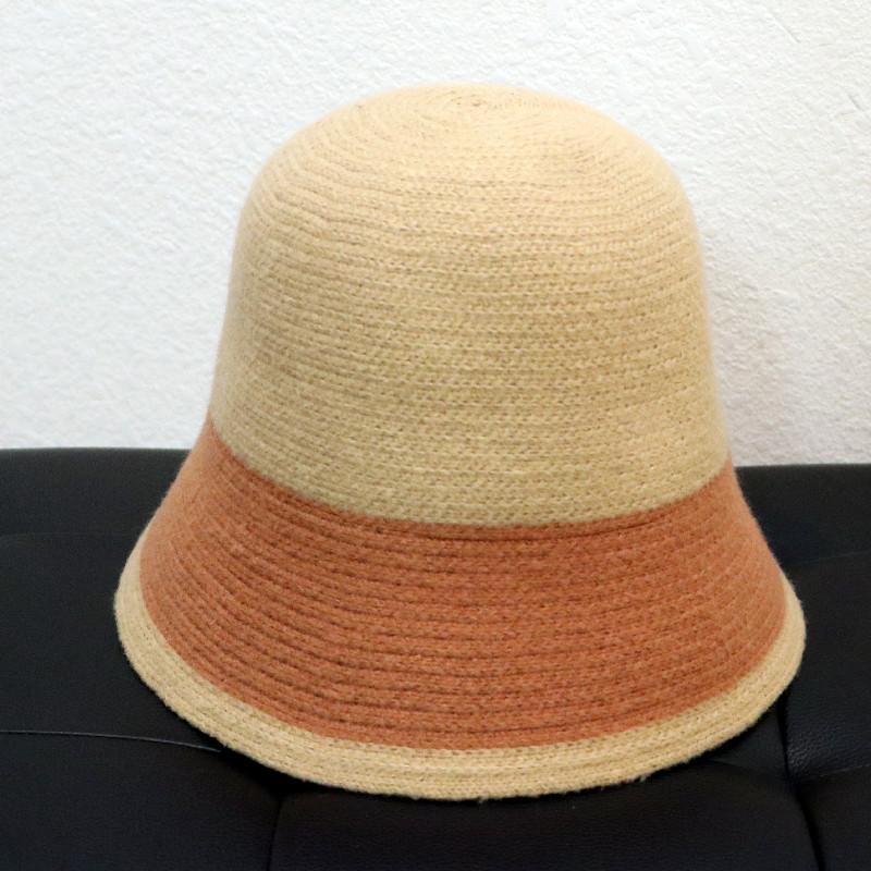 Women Retro Color Blocked Autumn and Winter Knitted Hat Versatile Casual Fisherman Hat