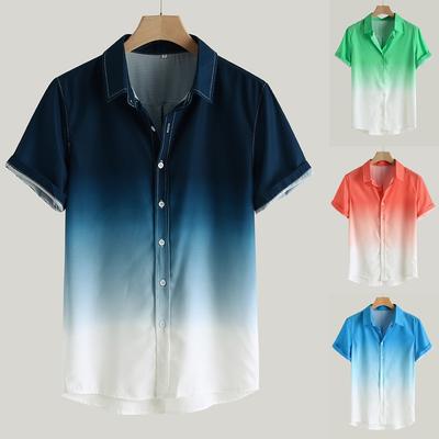 Lose Bluse für Herren, atmungsaktiv, kurzärmelig, Umlegekragen, Farbverlaufshemd