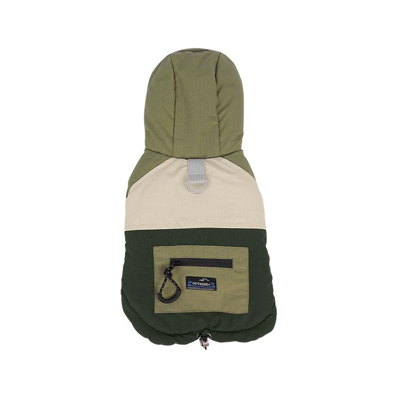 

Pet autumn and winter clothing color matching pocket hooded jacket heat storage can pull windproof legs dog clothes 2XL зелёный