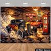 2D-Ebene Nein. 66 Autobahn-Thema Hintergrundstoff, Retro-Garagenszene, strapazierfähige Polyesterfaser,XY