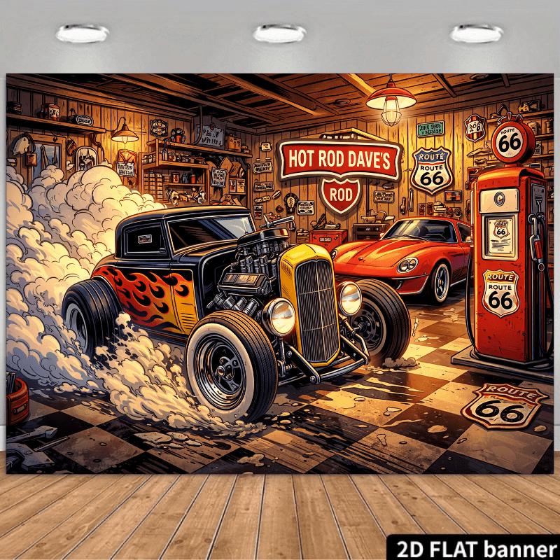 2D Plane No 66 Highway Theme Background Fabric Retro Garage Scene Durable Polyester Fiber XY