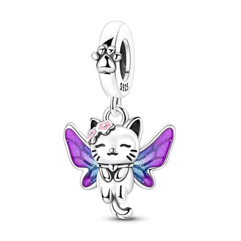 Fashion 925 Silver Colorful Butterfly Sparkling Beads Charms for DIY Bracelet Necklace Jewelry Making Gift